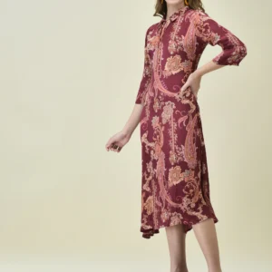 Women Crepe Burgundy Paisley Print Dress
