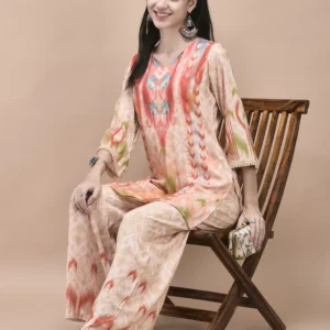 Women Liva Multicolor Ikat Print Co-Ord Set
