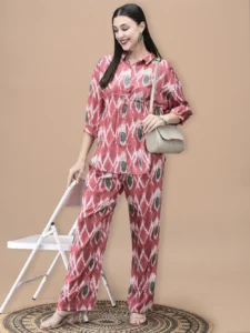 Women Liva Red Abstract Print Co-Ord Set