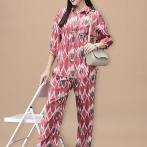 Women Liva Red Abstract Print Co-Ord Set