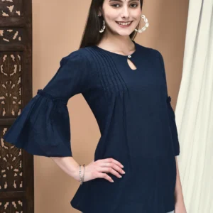 Women Cotton flex Navy Blue Solid Tunic