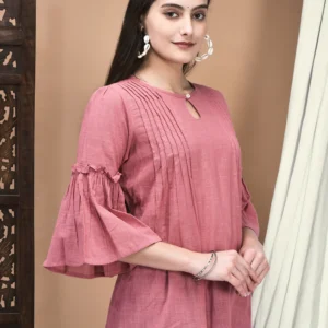 Women Cotton flex Pink Solid Tunic