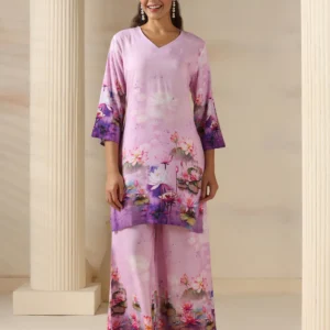 Women Liva Lilac Floral Print Co-Ord Set