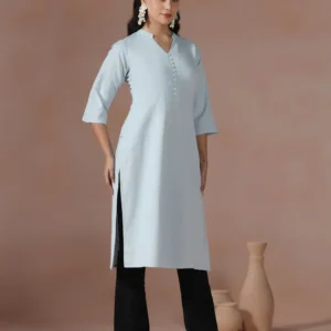 Cotton Blue Solid Kurta For Women