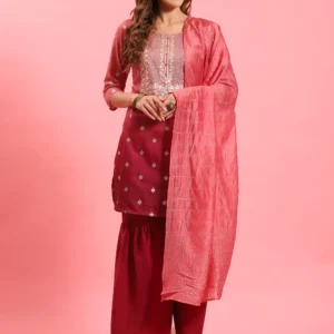 Women Pink Ornamental Printed Kurta Sharara Dupatta