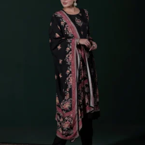 Women Muslin Black Embroidered Kurta Comfort Pant Dupatta